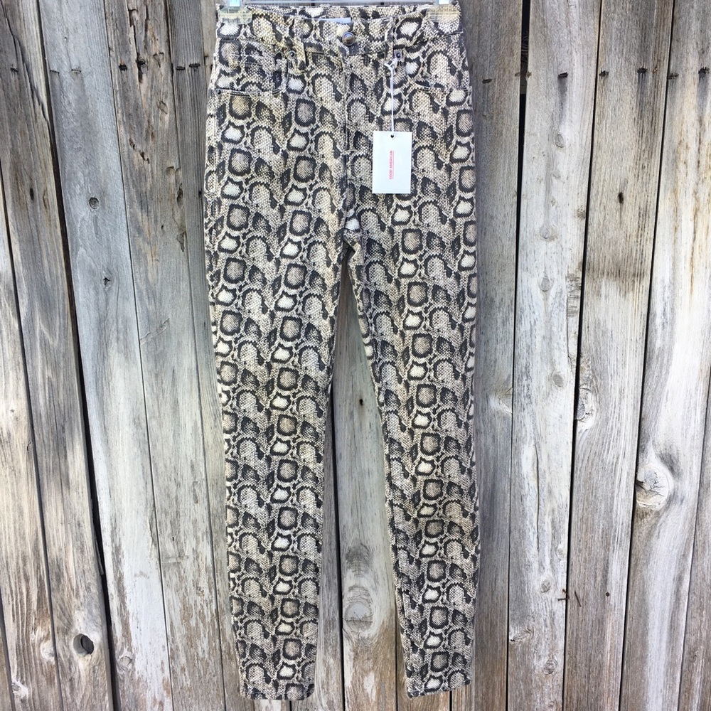 NWT Good American Good Legs Snake Print Jean Black Cream 2 - Picture 2 of 13